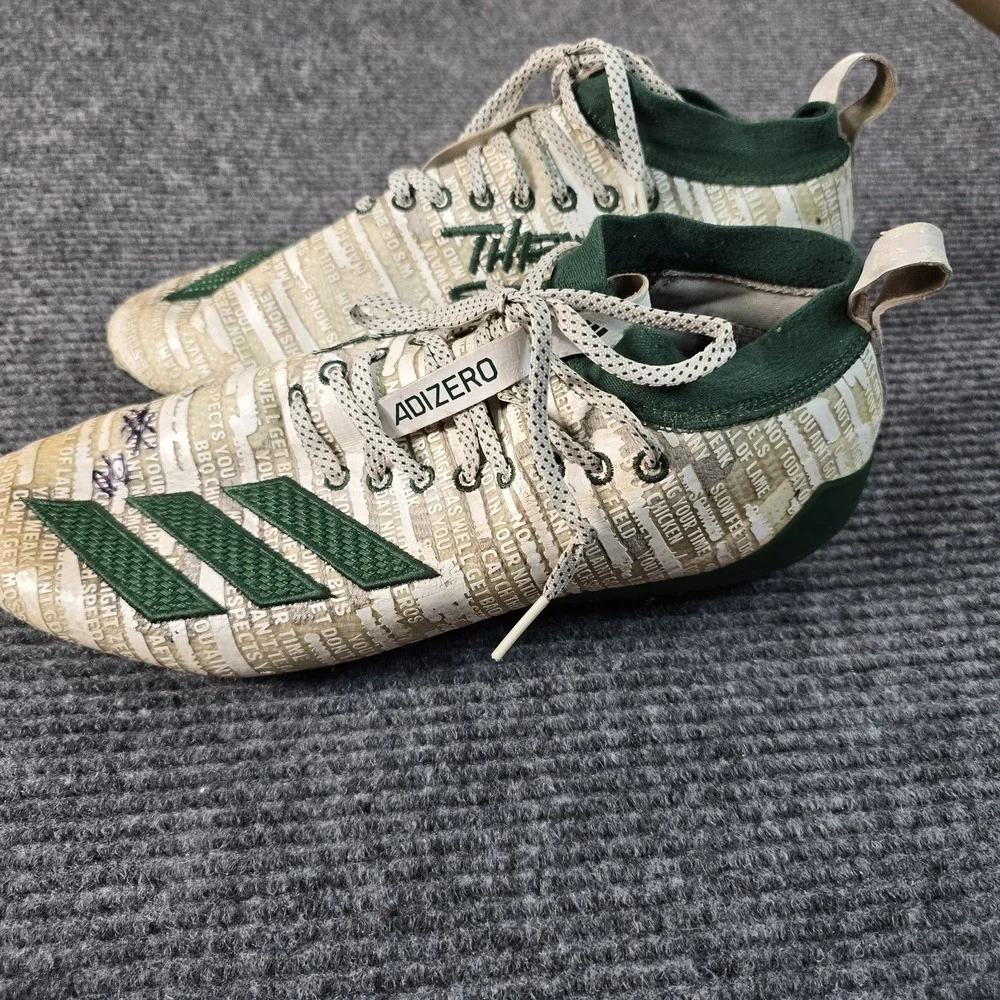 adidas ADIZERO 8.0 Three Stripe Life Cleats Men's 11.5 White/Green